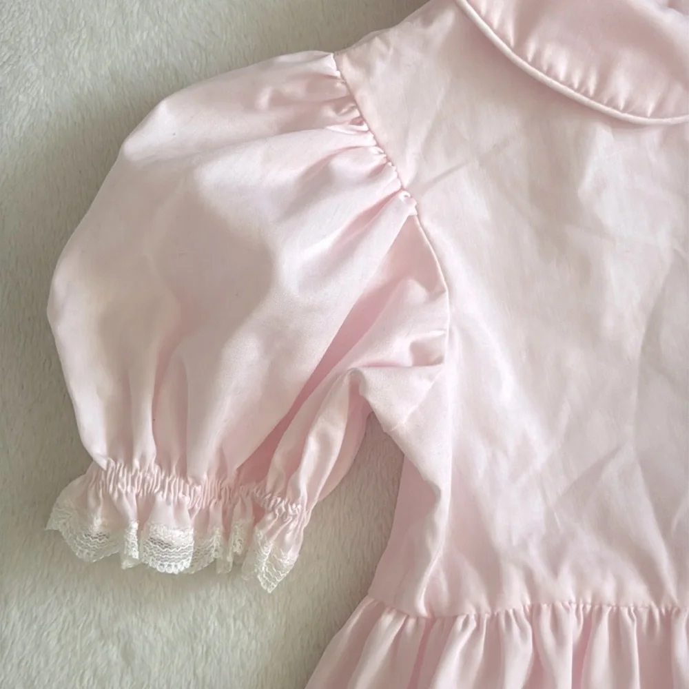 {VTG} Bryan | 70s 80s Peter Pan Collar Puff Sleeve Heirloom Dress L/736 Pink (4) - Picture 2 of 16